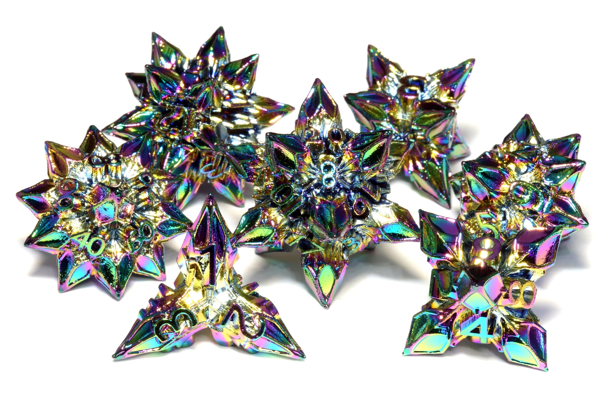 Blooming Stars Dice set - Rainbow metal - The Wizard's Vault