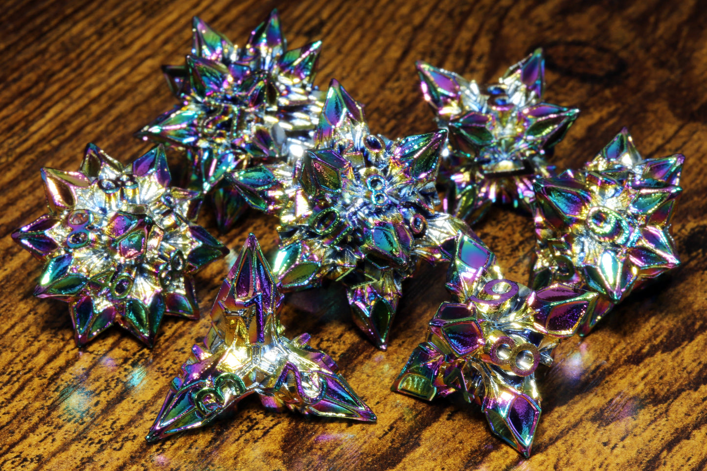 Blooming Stars Dice set - Rainbow metal - The Wizard's Vault