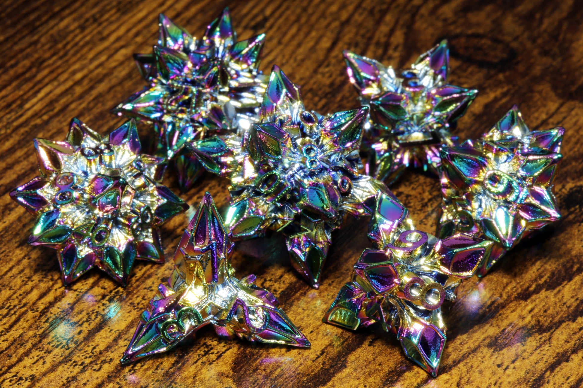 Blooming Stars Dice set - Rainbow metal - The Wizard's Vault