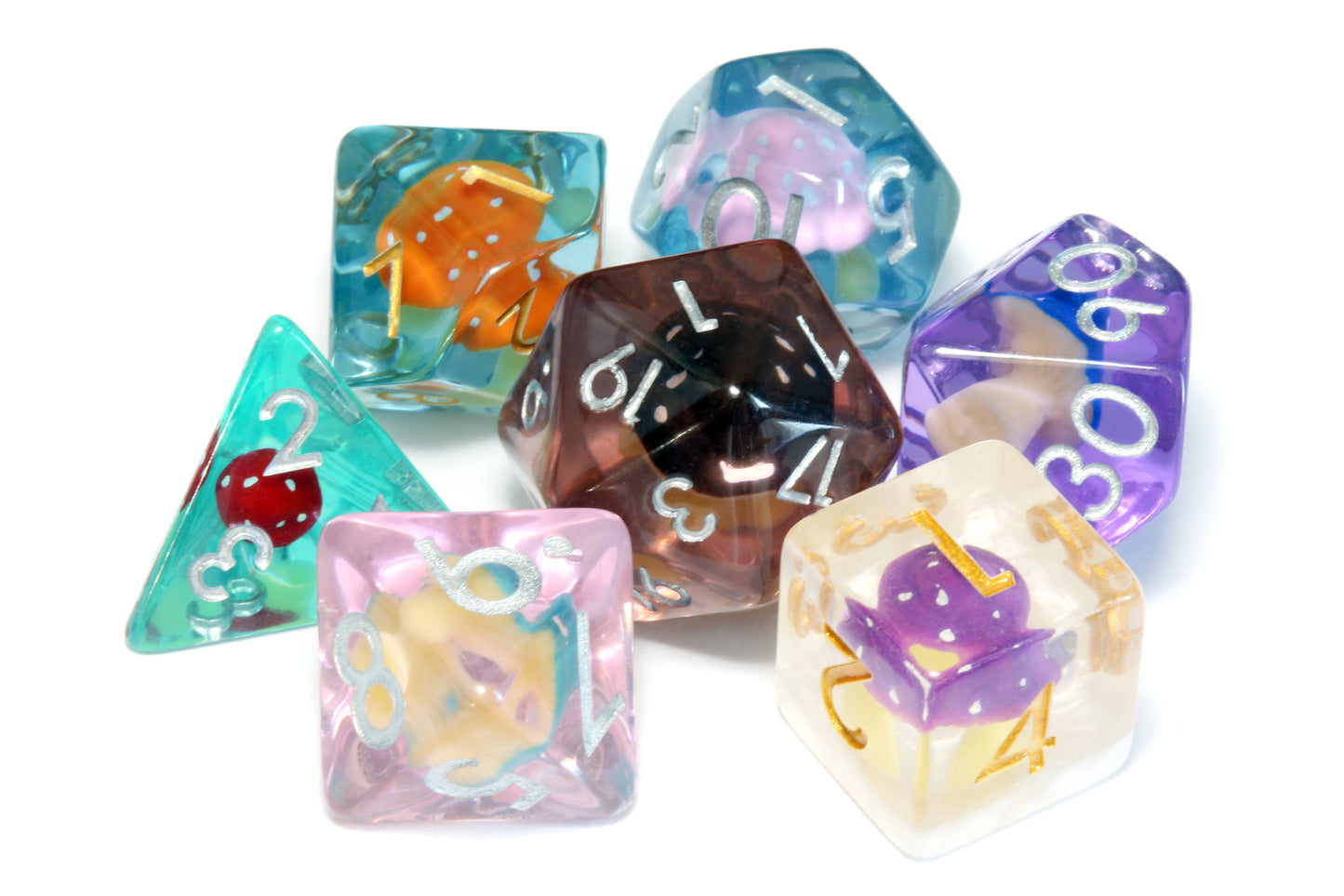 Mushroom Party Mix dice set - Multicolor Mushroom dice - The Wizard's Vault
