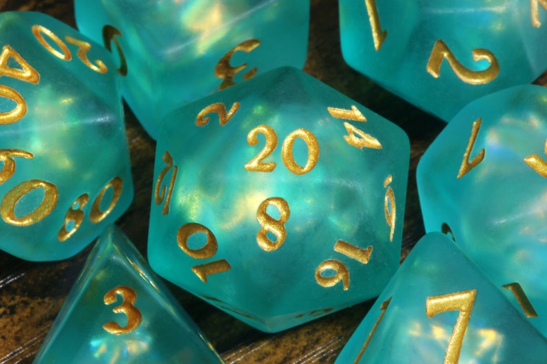 Leviathan's Soul Dice Set - Frosted Green with Holographic inclusions - The Wizard's Vault