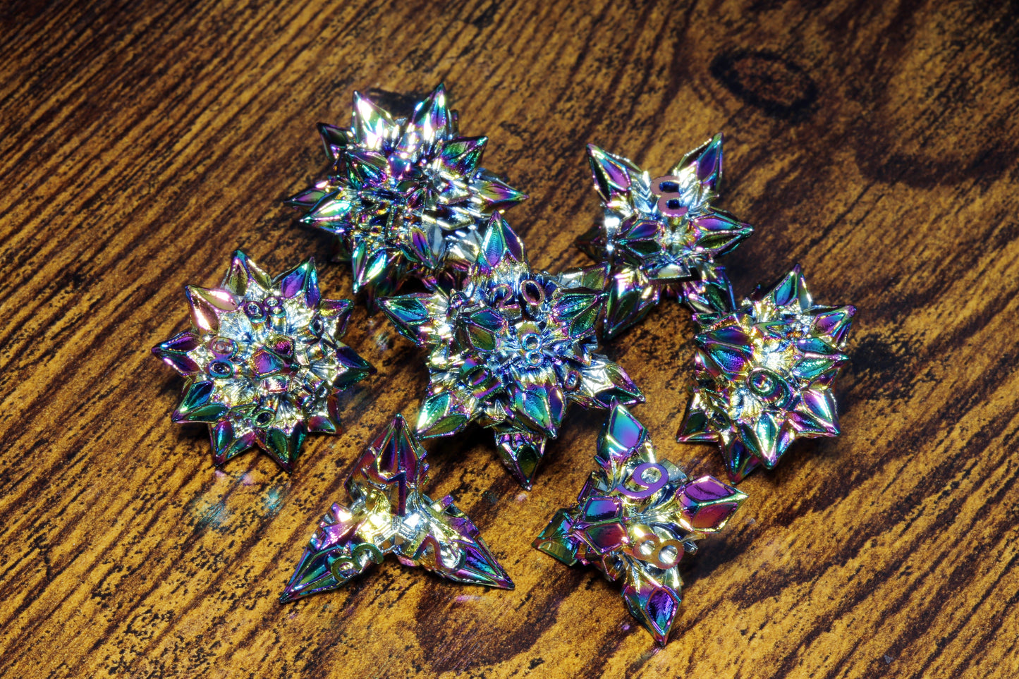 Blooming Stars Dice set - Rainbow metal - The Wizard's Vault