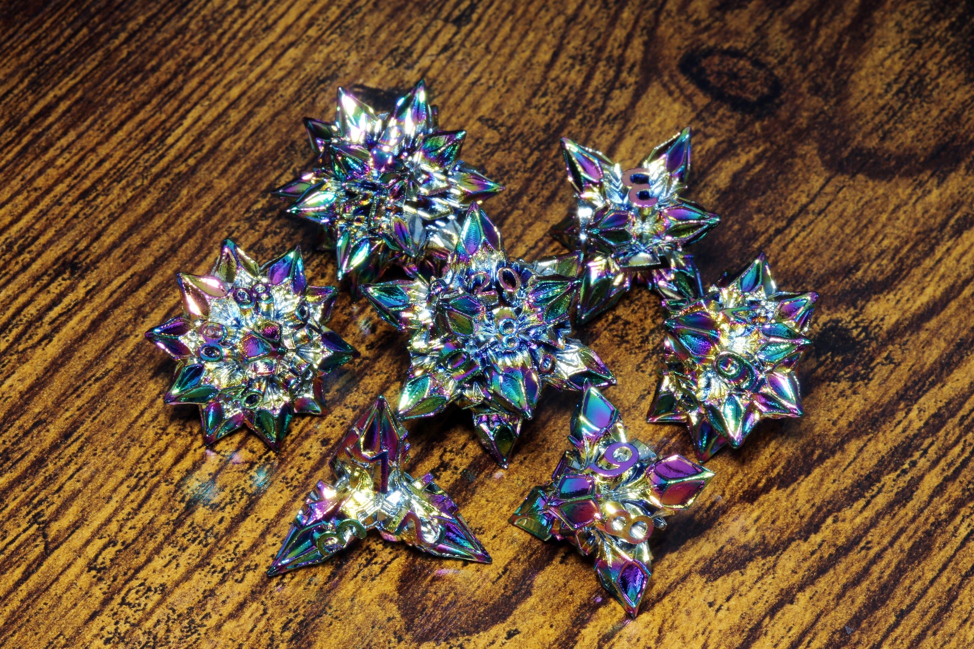 Blooming Stars Dice set - Rainbow metal - The Wizard's Vault