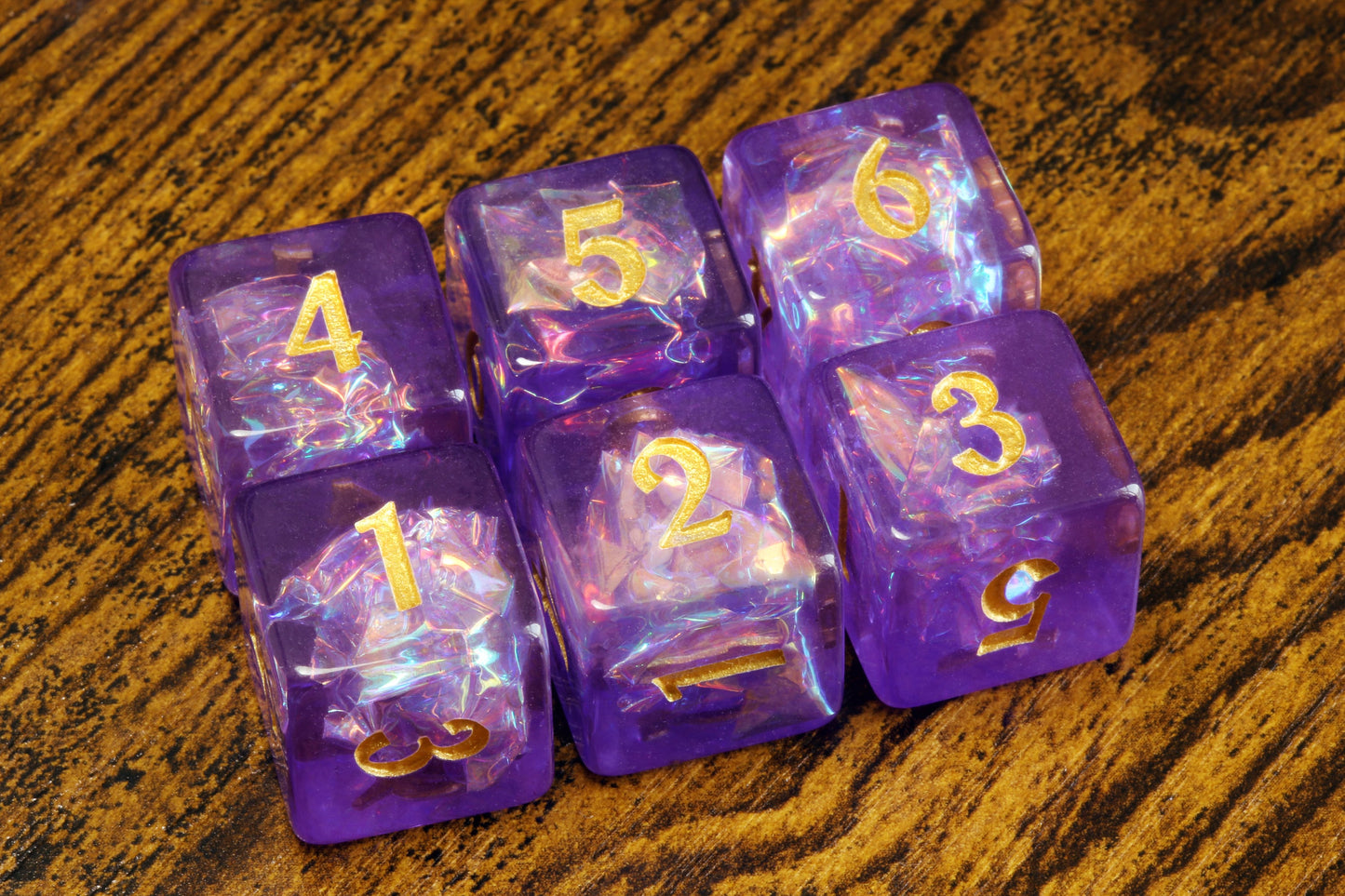 Mystic Opal D6 dice - Purple Holographic inclusions - The Wizard's Vault