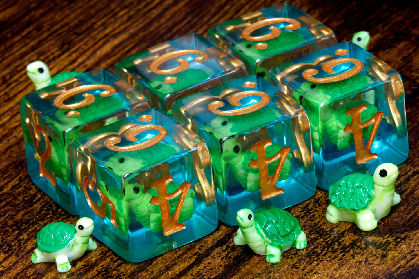Ensemble de dés D6 - Tortues vertes