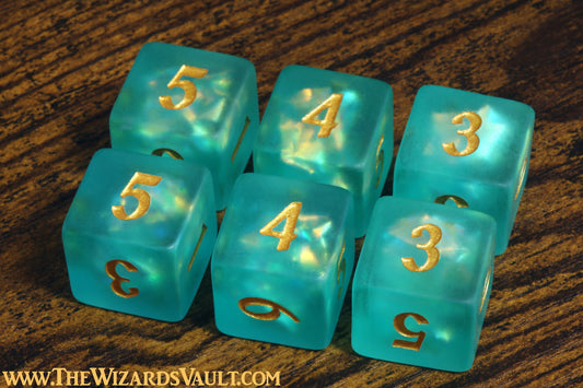 Dé D6 Âme du Léviathan – Inclusions holographiques vert turquoise, finition givrée