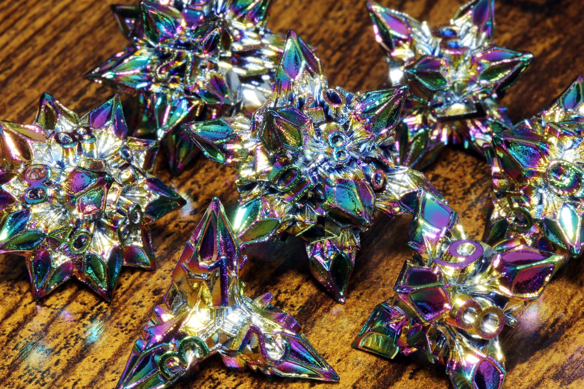 Blooming Stars Dice set - Rainbow metal - The Wizard's Vault