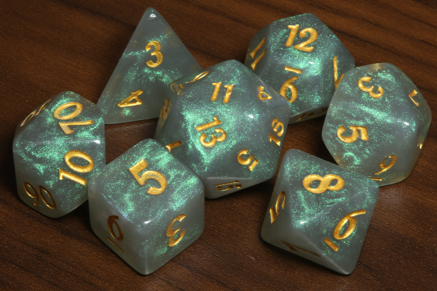 Celestial Aura - Turquoise grey galaxy glitter dice set - The Wizard's Vault