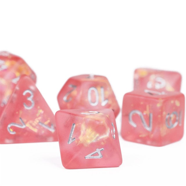 Ensemble de dés Fée de Feu – Dés givrés avec inclusions holographiques