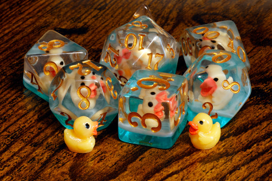 Ensemble de dés - Canards jaunes - Chiffres dorés