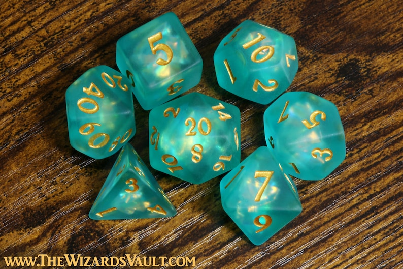 Leviathan's Soul Dice Set - Frosted Green with Holographic inclusions - The Wizard's Vault