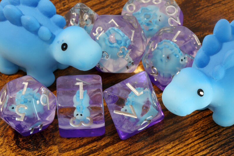 Blue Baby Stegosaurus dice set, Dinosaur dice - The Wizard's Vault