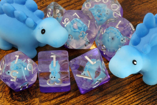 Blue Baby Stegosaurus dice set, Dinosaur dice - The Wizard's Vault