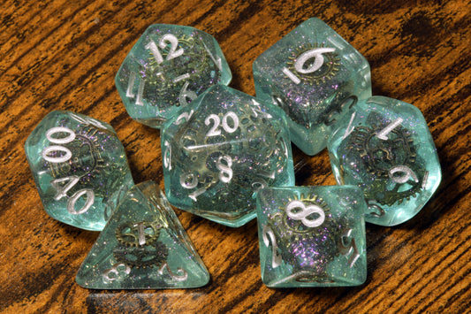 Sunken Artifact  - Dice with gears - Silver Font - The Wizard's Vault