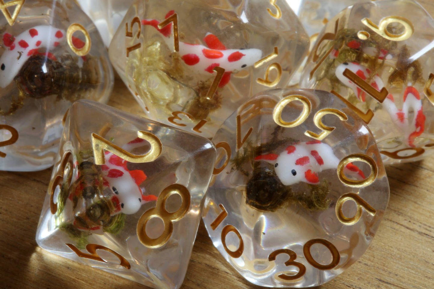 Koi pond dice set - Small fish and moss - The Wizard's Vault