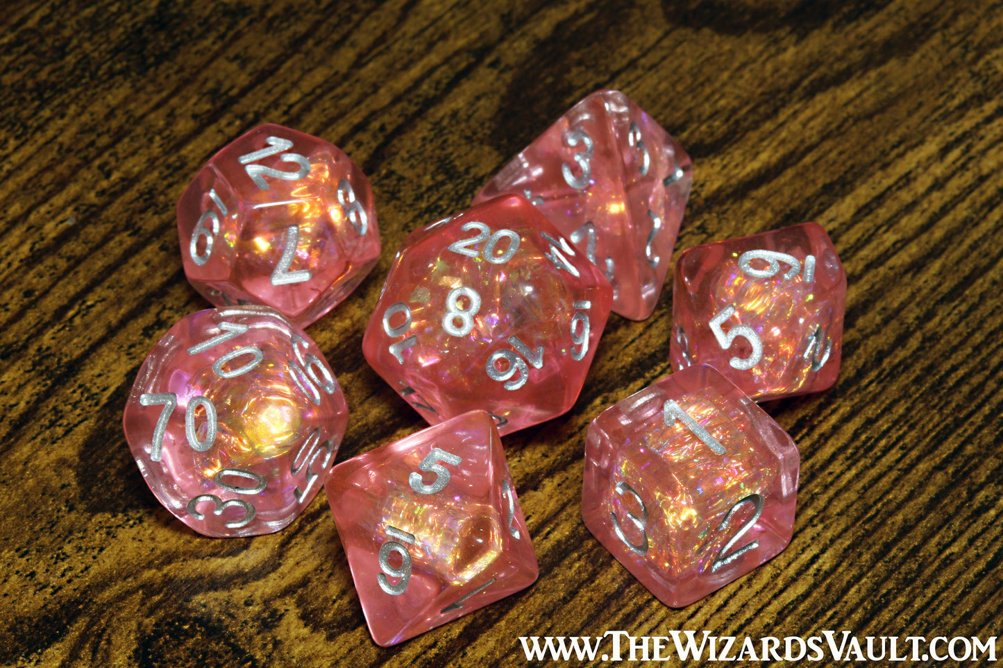 Fire Burst dice set with Holographic foil inclusions DND Dice, Transparent red orange coral pink , Role Playing games Dice storage, D&D - The Wizard's Vault