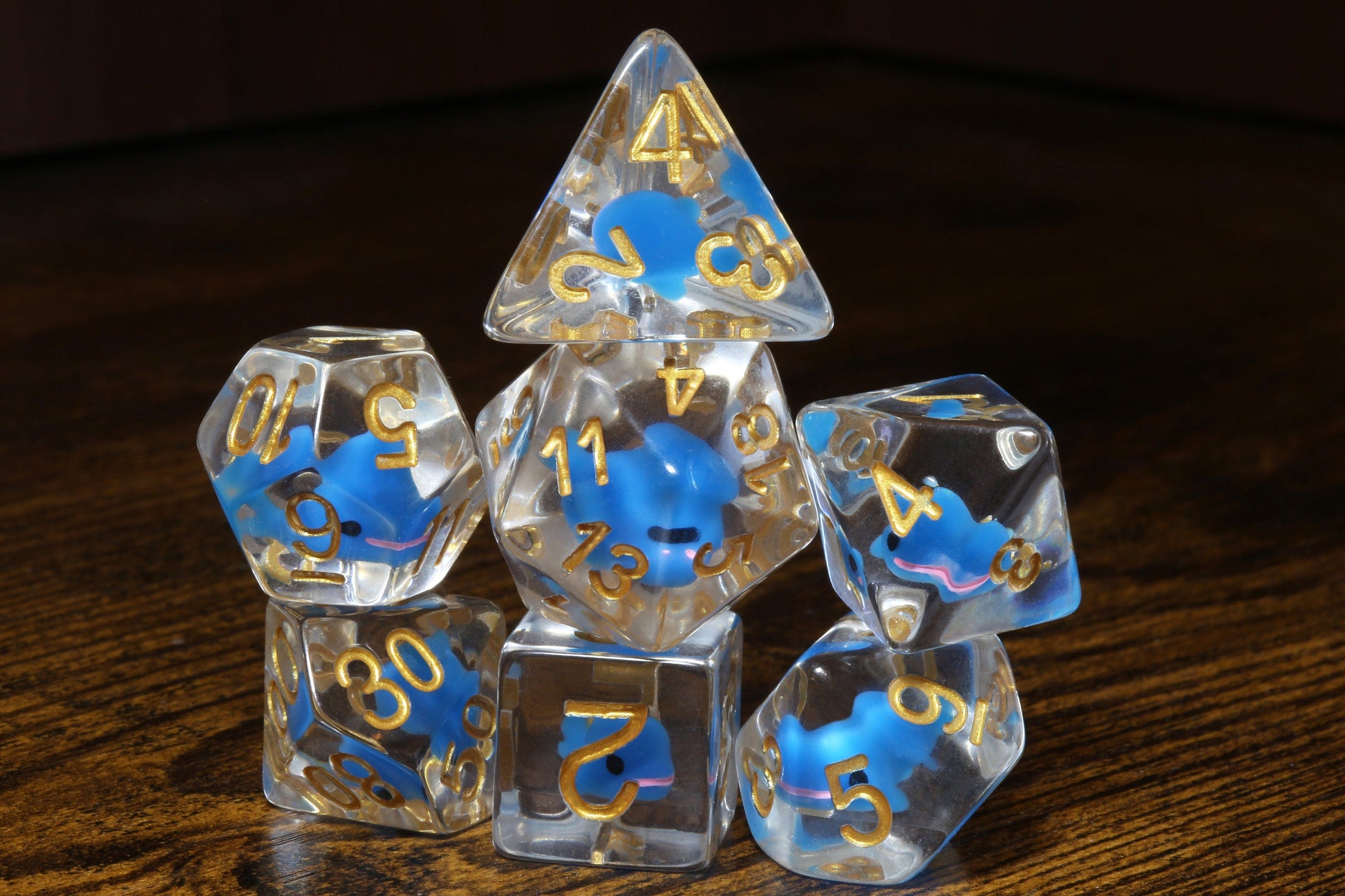 Blue Whale Baby dice set, Transparent with light blue whale inside - The Wizard's Vault