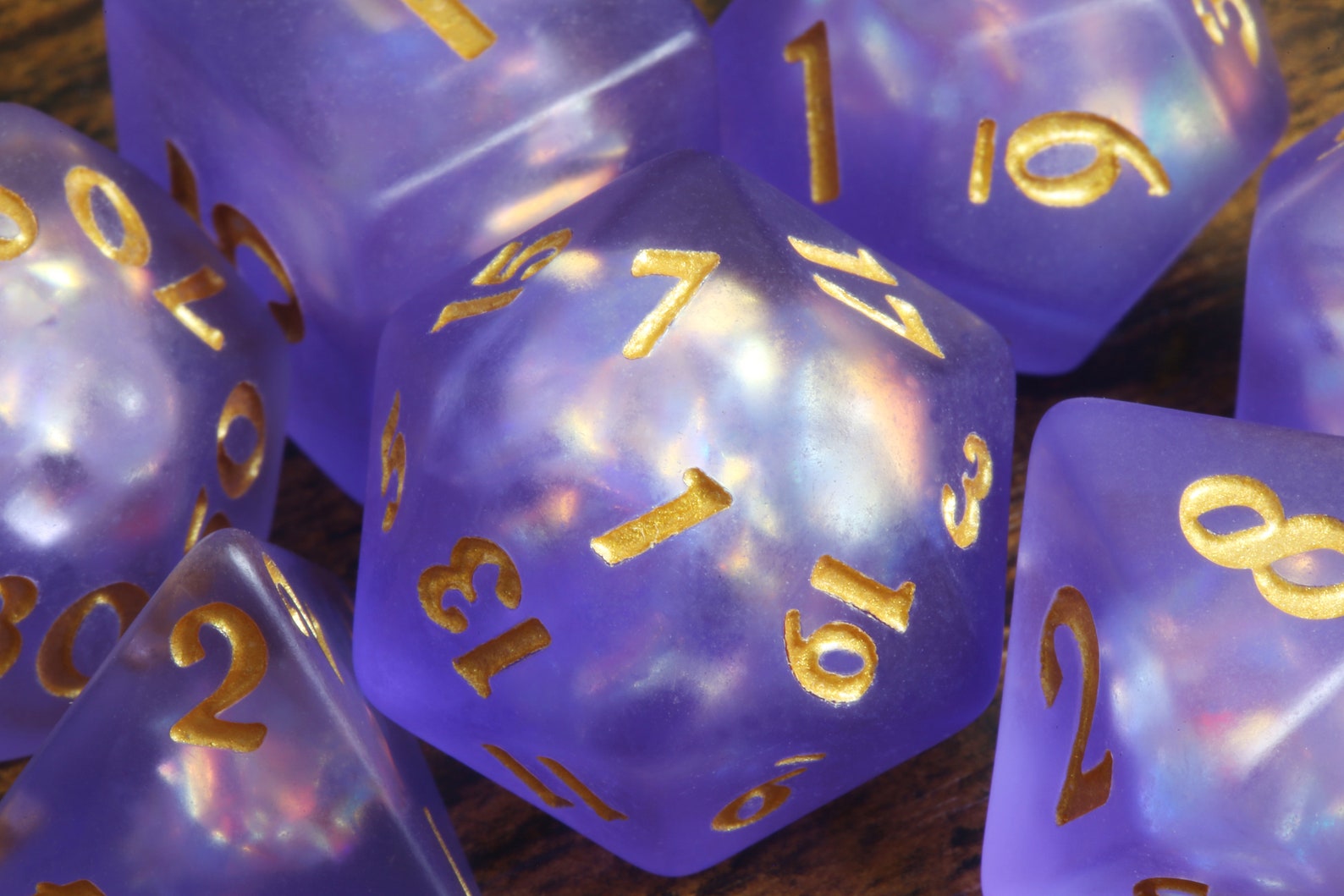 Psion's Resolve Dice Set - Purple Holographic inclusions - The Wizard's Vault